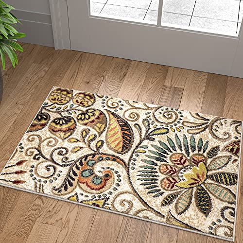 Giselle Transitional Floral Ivory Scatter Mat Rug, 2' x 3'