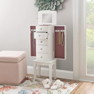 Powell Furniture Jewelry Armoire, White, 13"x 9.375"x 35.5"