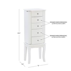 Powell Furniture Jewelry Armoire, White, 13"x 9.375"x 35.5"