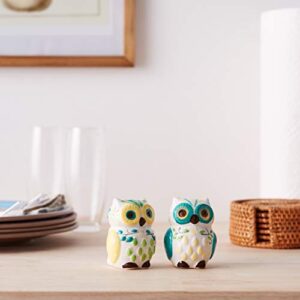 Floral Owl Salt & Pepper Shakers, Hand-painted Ceramic by Boston Warehouse, 2-Piece Set, Multicolor