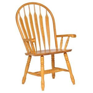 sunset trading selections comfort windsor dining chair with arms light oak solid wood armchair