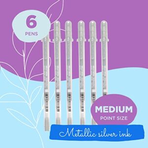 SAKURA Gelly Roll Metallic Gel Pens - Pens for Scrapbook, Journals, or Drawing - Metallic Silver Ink - Medium Line - 6 Pack