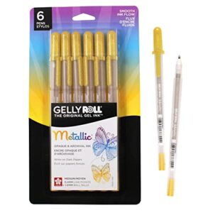 sakura gelly roll metallic gel pens - pens for scrapbook, journals, or drawing - metallic gold ink - medium line - 6 pack