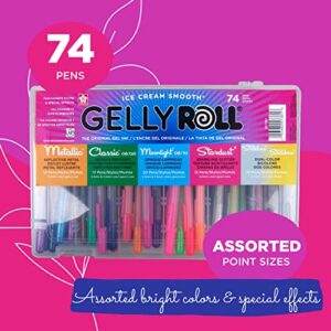 SAKURA Gelly Roll Gel Pens - Ink Pen for Journaling, Art, or Drawing - Assorted Point Sizes with Pen Storage Case - Assorted Colored Ink - 74 Pack