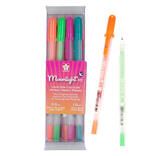 SAKURA Gelly Roll Moonlight Gel Pens - Bold Point Opaque Ink Pen for Journaling, Art, or Drawing - Bold Line - Assorted Bright Ink - 16 Pack