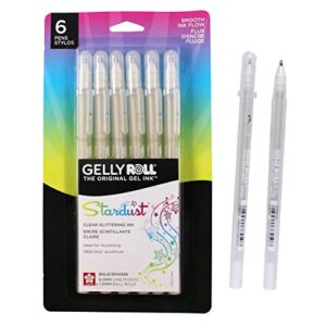 sakura gelly roll stardust clear glitter gel pens - bold point ink pen for lettering, drawing, invitations, & stationery - clear ink - bold line - 6 pack