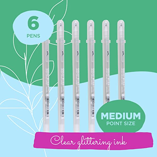 SAKURA Gelly Roll Stardust Clear Glitter Gel Pens - Bold Point Ink Pen for Lettering, Drawing, Invitations, & Stationery - Clear Ink - Bold Line - 6 Pack