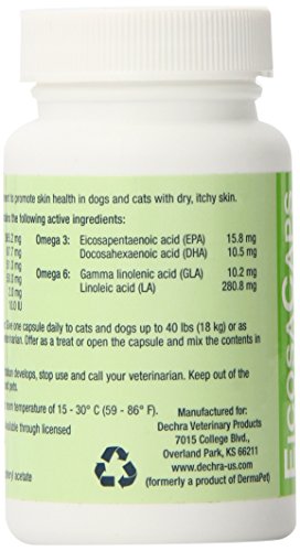 Dechra 60 Capsules EicosaCaps Fish Oil Nutritional Supplements for Dogs and Cats Up to 40-Pound