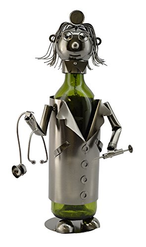 WINE BODIES Lady Doctor Metal Wine Bottle Holder, Charcoal