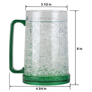 Lily's Home Freezer Beer Mugs, Double Wall, Insulated with Liquid Gel Plastic Pint Freezable Glasses, 16 oz Beer Glass for Freezer, Chiller Frosty Cup, Frozen Ice Freezy Mug, Freezer Cups. Set of 4