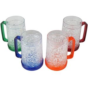 Lily's Home Freezer Beer Mugs, Double Wall, Insulated with Liquid Gel Plastic Pint Freezable Glasses, 16 oz Beer Glass for Freezer, Chiller Frosty Cup, Frozen Ice Freezy Mug, Freezer Cups. Set of 4