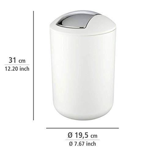 WENKO 21207100, Garbage Bin with Swing Lid, Bathroom Trash Can, Waste Basket for Small Spaces, Bedroom, Office, Guest Toilet,1.7 gal, White, 7.68 x 7.68 x 12.2 in, 19.5 x 19.5 x 31 cm