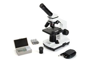 celestron – celestron labs – monocular head compound microscope – 40-800x magnification – adjustable mechanical stage – includes 2 eyepieces and 10 prepared slides