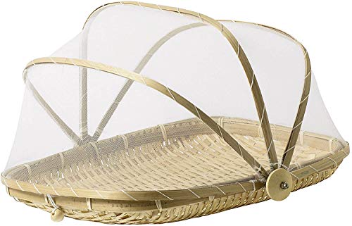 SKEMIX 13 inch Covered Rectangular Bamboo Serving Food Tent Basket