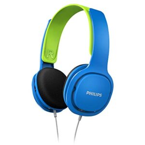 philips coolplay kids on-ear headphones - 85db volume limiter - safer hearing (shk2000bl), blue & green
