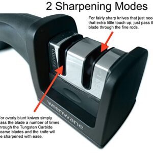 Wrenwane Kitchen Knife Sharpener - 2 Stage Sharpening, Black