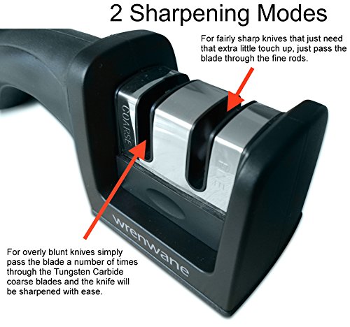 Wrenwane Kitchen Knife Sharpener - 2 Stage Sharpening, Black