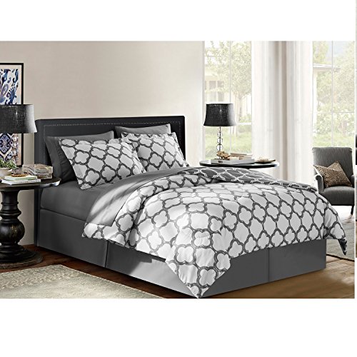 VCNY Home Galaxy Reversible 8 Piece Bed-In-A-Bag Comforter Set, Queen, Grey/White