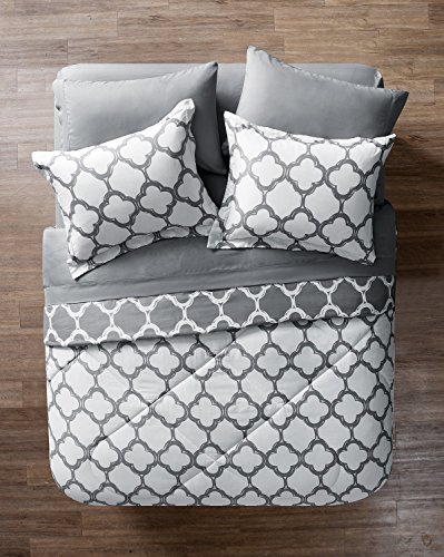 VCNY Home Galaxy Reversible 8 Piece Bed-In-A-Bag Comforter Set, Queen, Grey/White