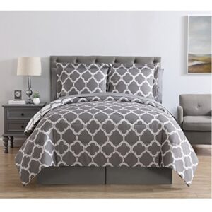 VCNY Home Galaxy Reversible 8 Piece Bed-In-A-Bag Comforter Set, Queen, Grey/White