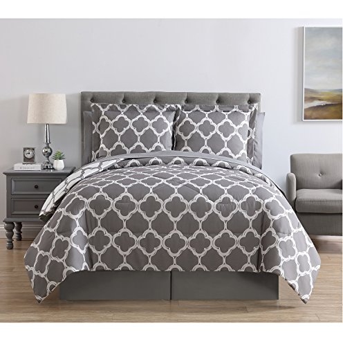 VCNY Home Galaxy Reversible 8 Piece Bed-In-A-Bag Comforter Set, Queen, Grey/White