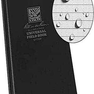 Rite In The Rain Weatherproof Hard Cover Notebook Black Cover, Universal Pattern (No. 770F), 7.5 x 4.75 x 0.625