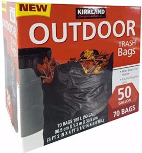 kirkland signature smart closure outdoor lawn 50 gallon trash bags, 70count
