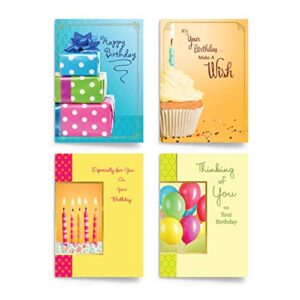 designer greetings assorted birthday cards (12 foiled and embossed greeting cards with 13 colored envelopes; 3 each of 4 designs)