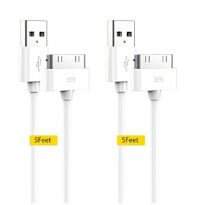 iphone 4 4s charger cable ipad charger, 2pack 5 feet certified 30-pin charging cable compatible for ipad 1/2/3, iphone 4/4s, iphone 3g/3gs, ipod nano 5th/6th and ipod touch 3rd/4th gen