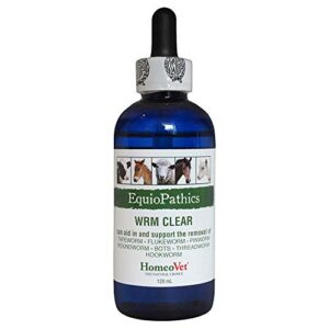 homeovet equiopathics wrm clear, natural worm medicine for large animals, 120 milliliters