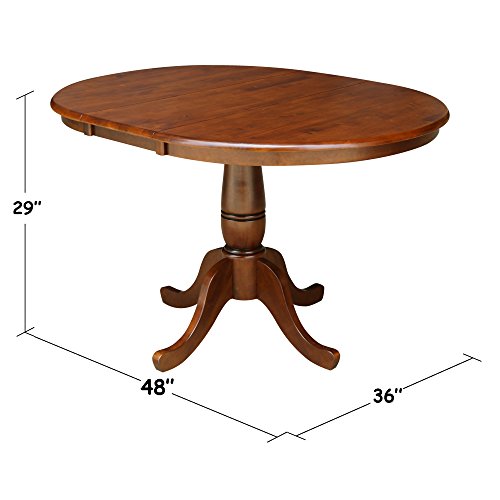 International Concepts Standard Height 36-Inch Round Extension Table with 12-Inch Leaf, Espresso