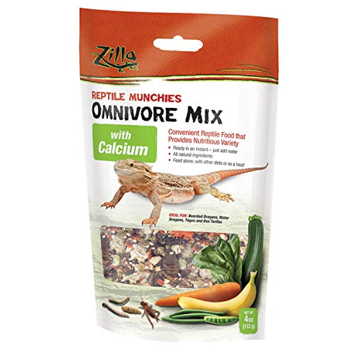 Zilla Reptile Food Munchies Omnivore Mix With Calcium For Bearded Dragons, Water Dragons, Tegus, and Box Turtles, 4-Ounce