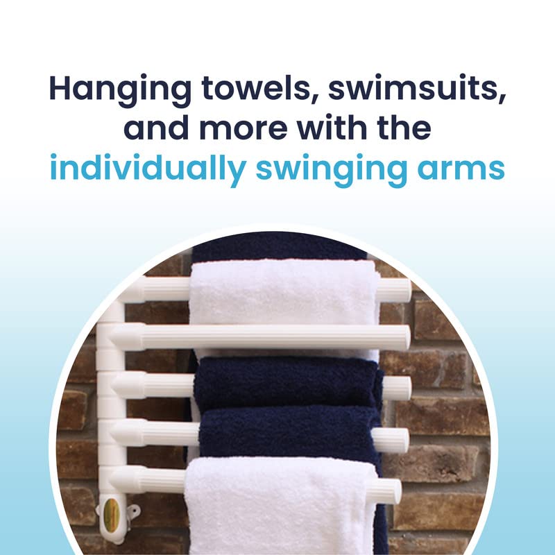 The Original Hanging Towel Rack - Wall-Mounted Outdoor Pool Towel Rack with 6 Swivel Arms for Convenient Storage - Patented Rust-Free and Durable PVC Towel Rack Design - No Assembly Required (Black)