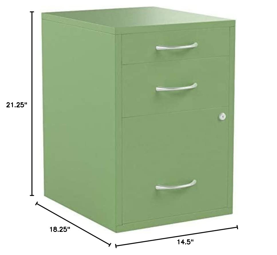 OSP Home Furnishings HPB Heavy Duty 3-Drawer Metal File Cabinet for Standard Files and Office Supplies, Green Finish