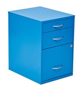 osp home furnishings hpb heavy duty 3-drawer metal file cabinet for standard files and office supplies, blue finish