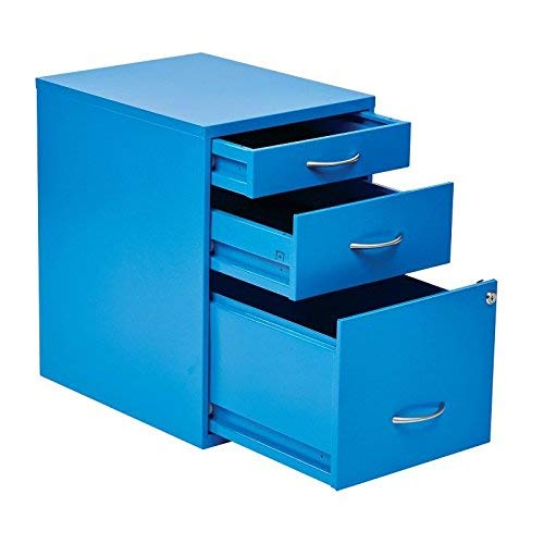 OSP Home Furnishings HPB Heavy Duty 3-Drawer Metal File Cabinet for Standard Files and Office Supplies, Blue Finish