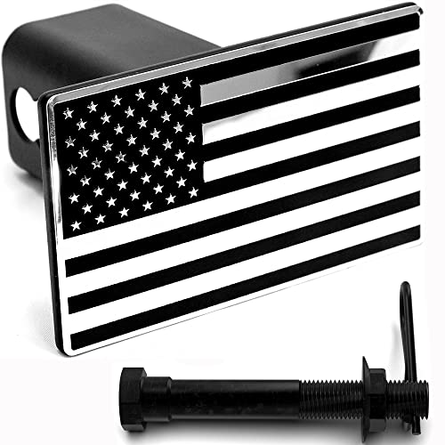 LFPartS USA Flag Black & Chrome Metal Hitch Cover Fits 2" Receivers