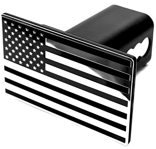 LFPartS USA Flag Black & Chrome Metal Hitch Cover Fits 2" Receivers