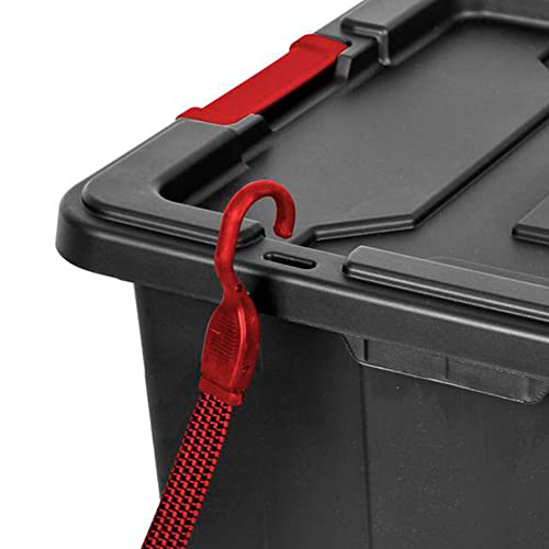 Sterilite 14669004 27-Gallon Durable Rugged Industrial Stackable Tote Bin Storage Container with Recessed Lid and Red Latches, Black