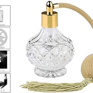 H&D Charming Clear Checked Carved Glass Empty Refillable Perfume Bottle with Spray Atomizer