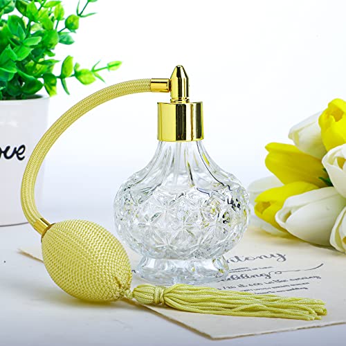 H&D Charming Clear Checked Carved Glass Empty Refillable Perfume Bottle with Spray Atomizer