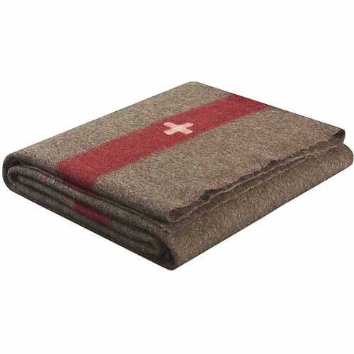 SL Swiss Army Style Wool Chestnut Blanket 2700, Brown with White Cross and Red Stripe