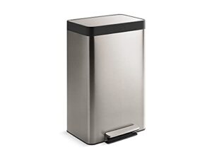kohler 13 gallon hands-free kitchen step, trash can with foot pedal, quiet-close lid, stainless steel