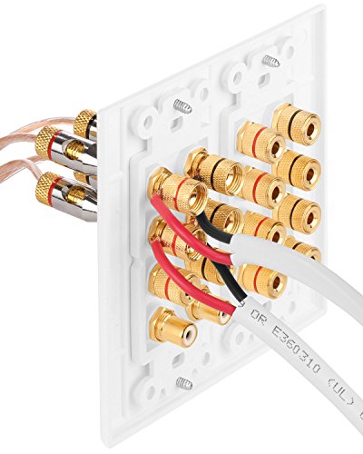 Fosmon 2-Gang 7.1 Surround Sound Distribution Home Theater Wall Plate, Gold Plated 7-Pair Copper Binding Posts Coupler Type for 7 Speakers, 2 RCA Jack for Subwoofer