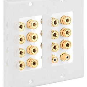 Fosmon 2-Gang 7.1 Surround Sound Distribution Home Theater Wall Plate, Gold Plated 7-Pair Copper Binding Posts Coupler Type for 7 Speakers, 2 RCA Jack for Subwoofer