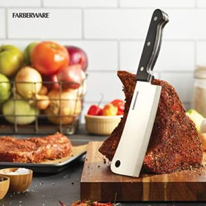 Farberware Stamped Triple Rivet High Carbon Stainless Steel Kitchen Cleaver with Contoured Handle, 6-Inch, Black,5099687