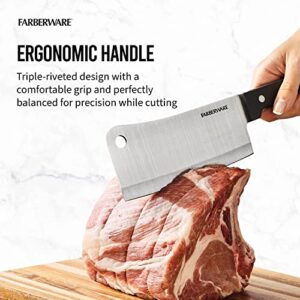 Farberware Stamped Triple Rivet High Carbon Stainless Steel Kitchen Cleaver with Contoured Handle, 6-Inch, Black,5099687