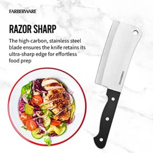 Farberware Stamped Triple Rivet High Carbon Stainless Steel Kitchen Cleaver with Contoured Handle, 6-Inch, Black,5099687