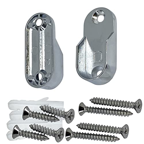 Oval Closet Rod End Supports | Screw on Type | 15mm x 30mm | Polished Chrome | 2 Pack