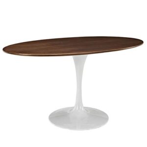 modway lippa 60" mid-century modern dining table with oval top in walnut